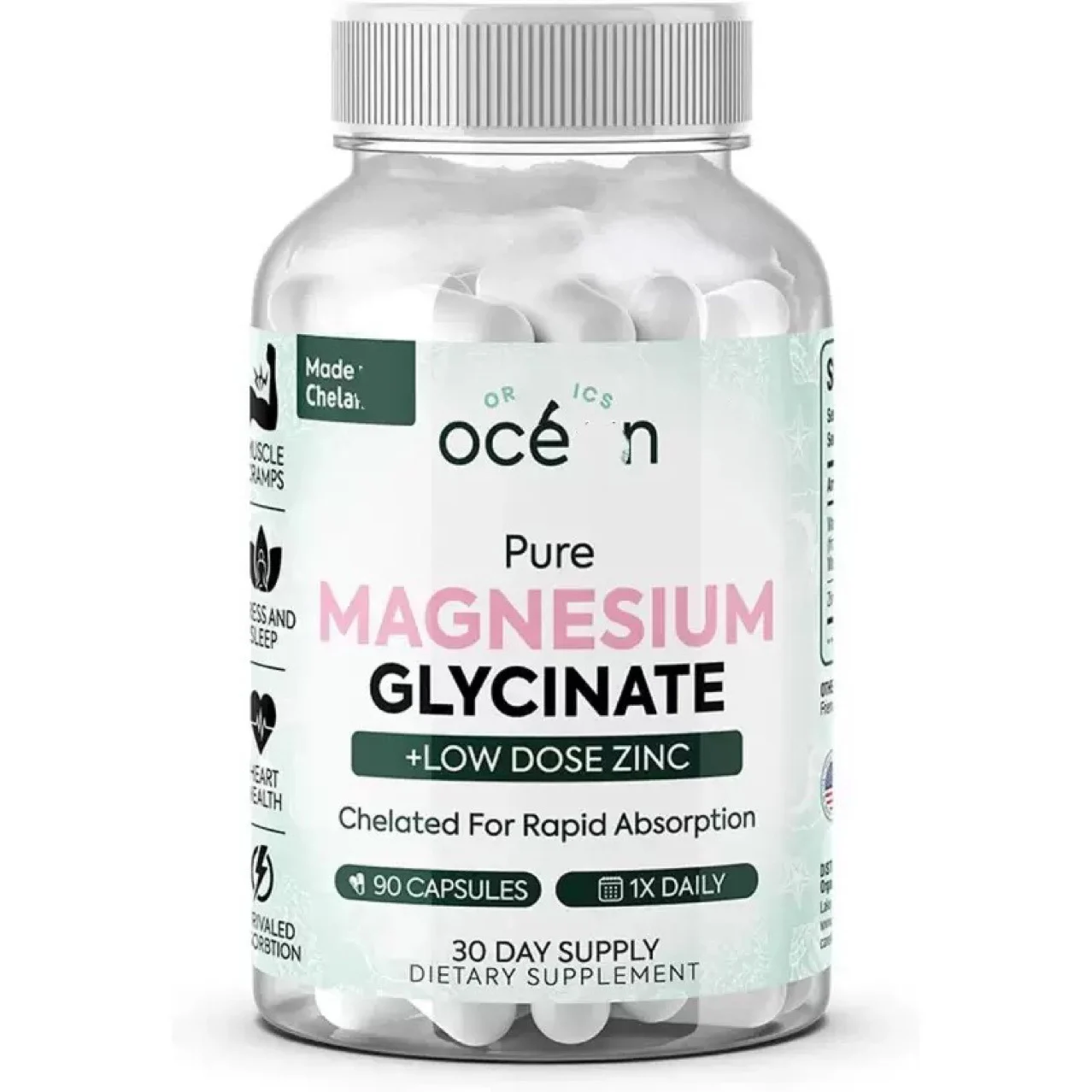 Magnesium Glycinate Supplement with Zinc for Sleep and Muscle Recovery - 90 Vegan Capsules Chelated Magnesium Bisglycinate High Absorption