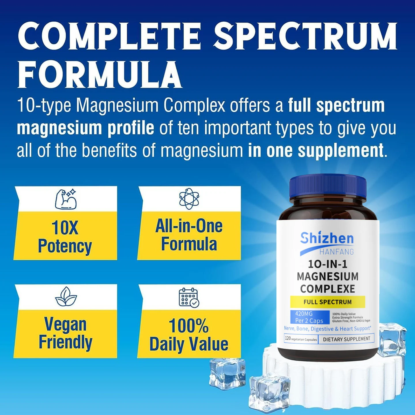 Magnesium Supplements 120 Capsules Full Spectrum 10-in-1 Complex 420mg Daily Value