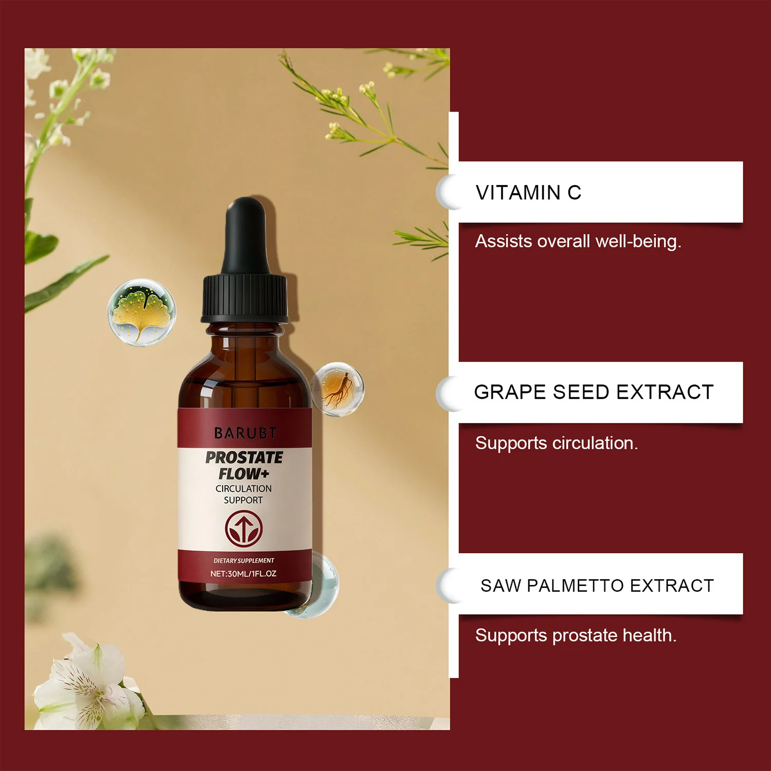 BARUBT Male Prostate Flow & Circulation Support Drops with Saw Palmetto 8 male prostate support drops goo mce338sh desc 3