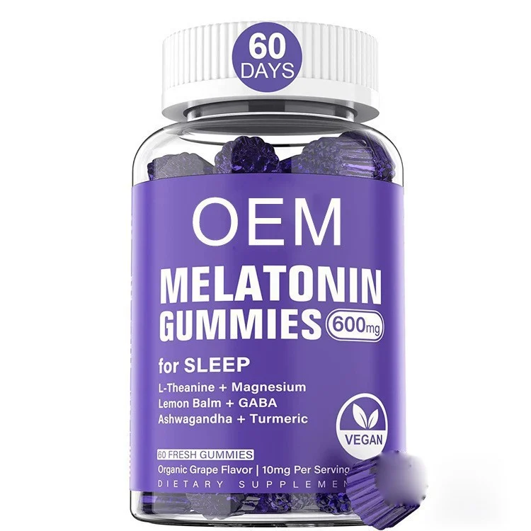 Melatonin Gummies with Ashwagandha, L-Theanine, and Magnesium for natural sleep support and relaxation.