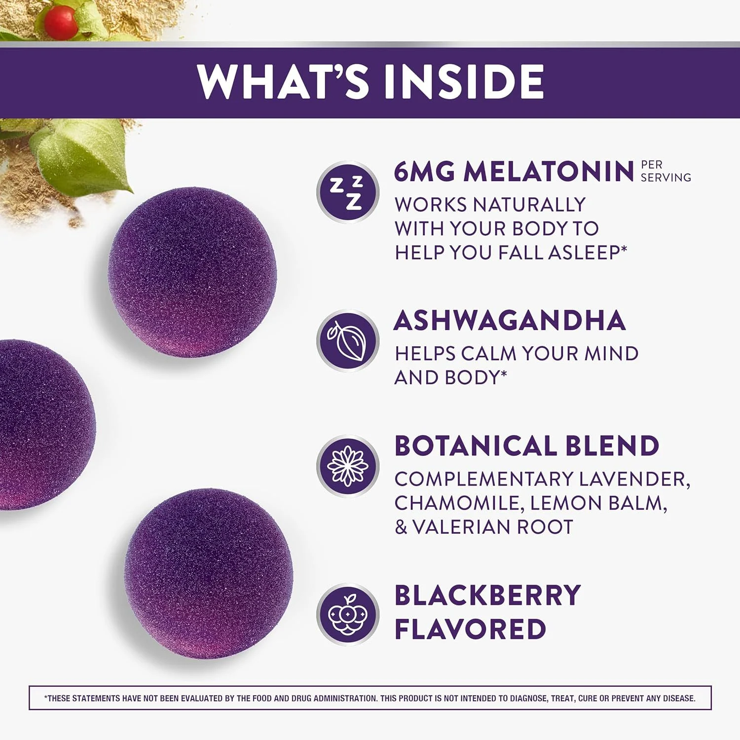Melatonin Gummies for Sleep Support with Ashwagandha - 6mg Natural Sleep Aid, Sugar-Free & Vegan (60 Count)
