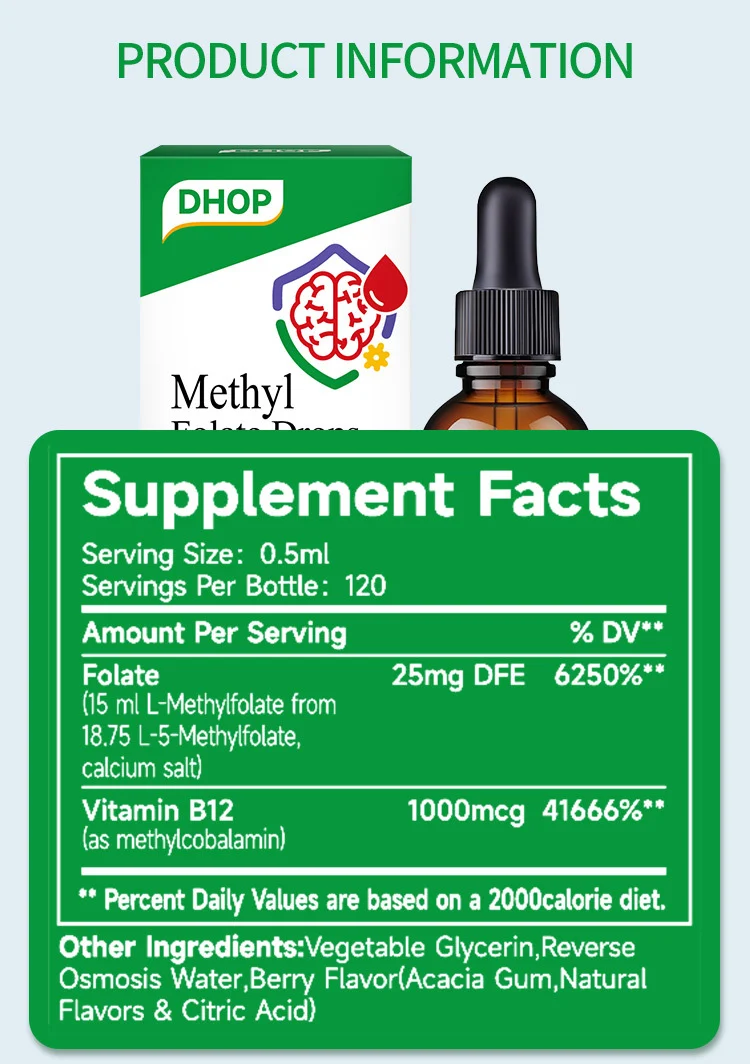 Methyl Folate Drops with Vitamin B12 for Brain & Heart Health, 60ml 9 methyl folate b12 drops goo 2mqx7k9e desc 5