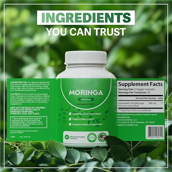 Moringa Oleifera Capsules 800mg - Natural Energy, Joint Support & Immune System Booster 2 Moringa Oleifera Capsules 800mg Supplement Goo Br2e8cb5 2