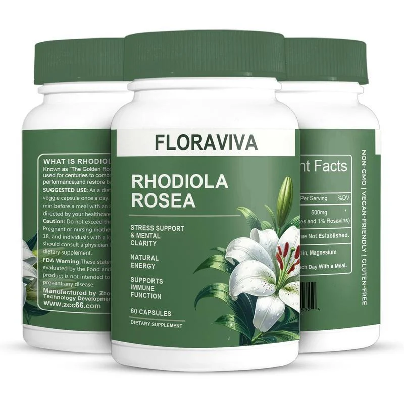Floraviva Rhodiola Rosea 500mg Capsules for Stress Relief & Mental Clarity - 60 Count