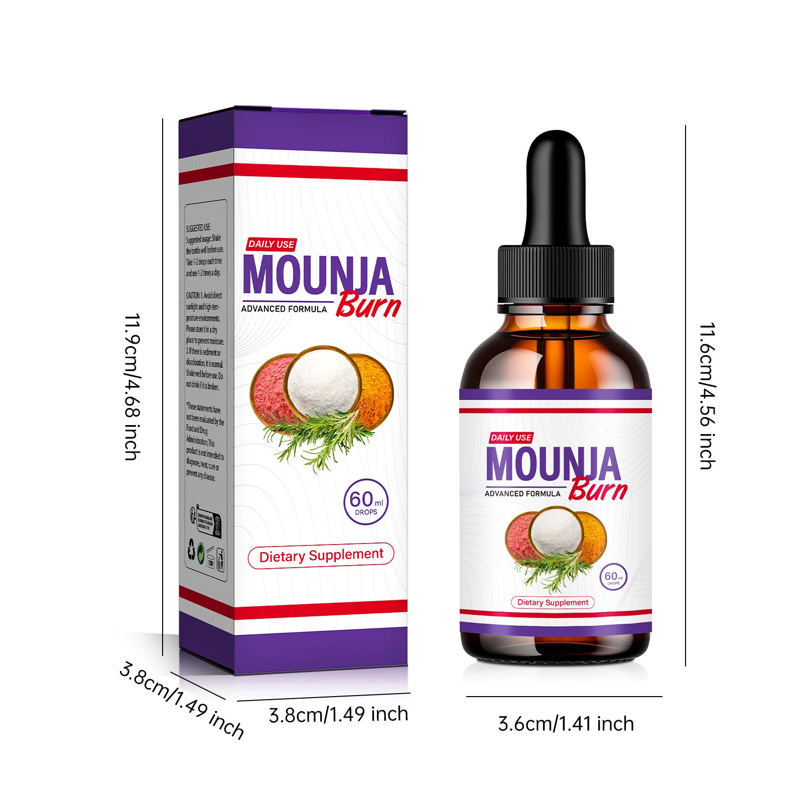 Dietary Supplement Drops - MOUNJA Burn Advanced Formula for Daily Wellness and Metabolism Support - 60ml 7 mounja burn dietary supplement drops goo b26my6dz desc 1