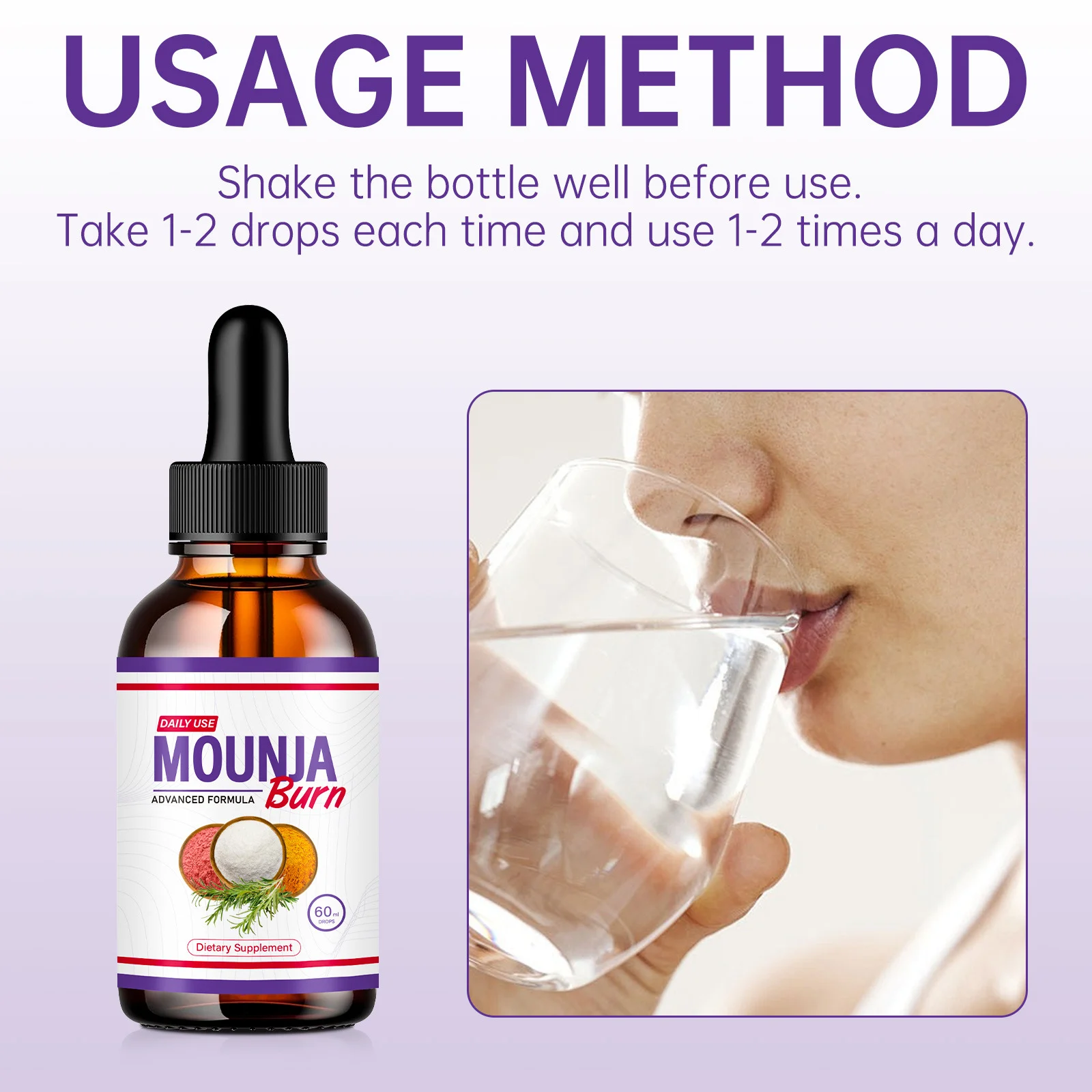 Dietary Supplement Drops - MOUNJA Burn Advanced Formula for Daily Wellness and Metabolism Support - 60ml 9 mounja burn dietary supplement drops goo b26my6dz desc 3