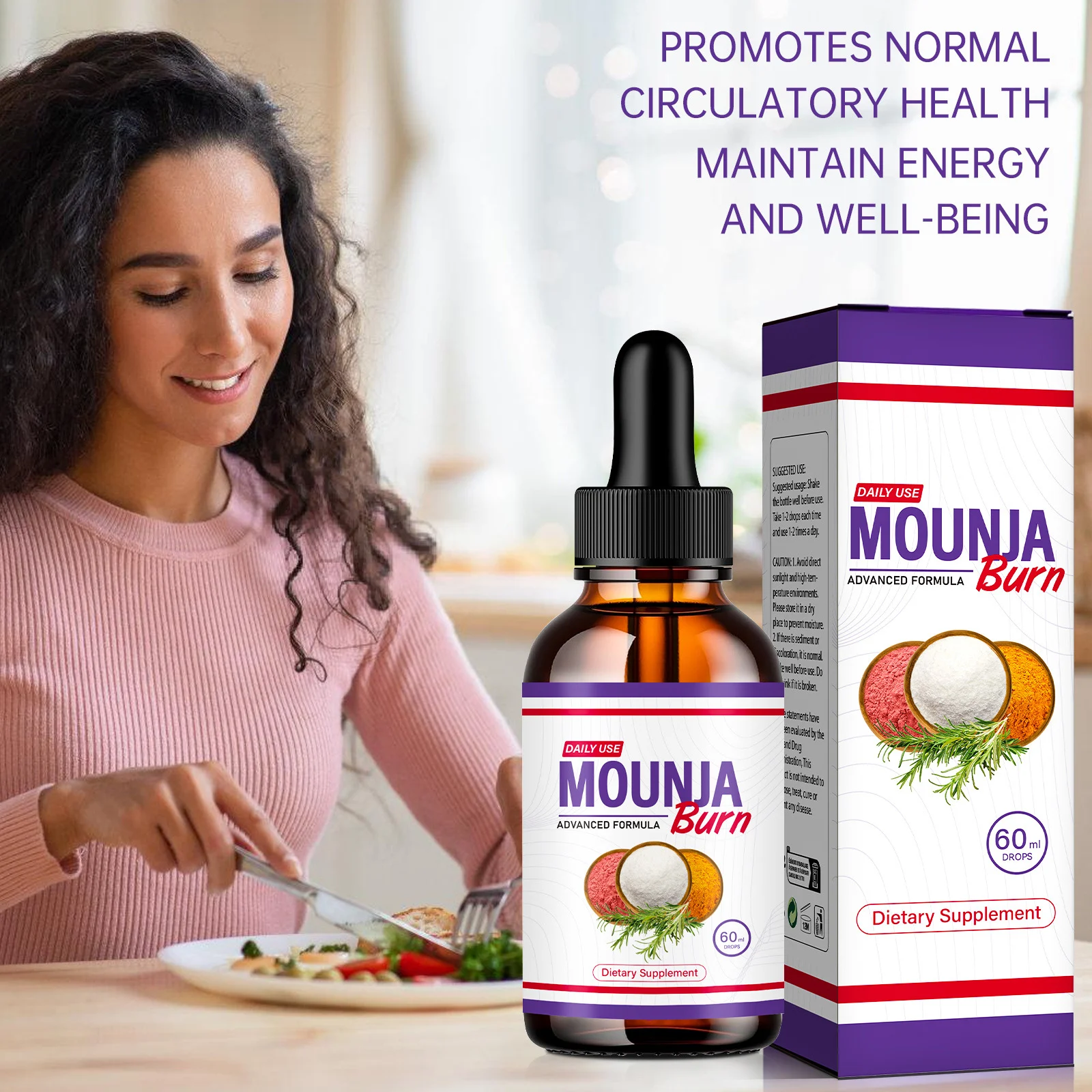 Dietary Supplement Drops - MOUNJA Burn Advanced Formula for Daily Wellness and Metabolism Support - 60ml 10 mounja burn dietary supplement drops goo b26my6dz desc 4