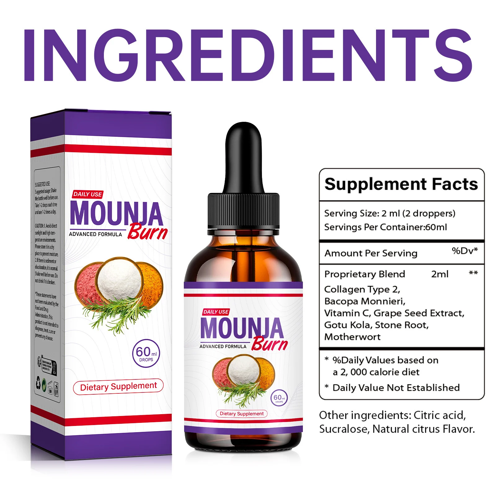 Dietary Supplement Drops - MOUNJA Burn Advanced Formula for Daily Wellness and Metabolism Support - 60ml 11 mounja burn dietary supplement drops goo b26my6dz desc 5