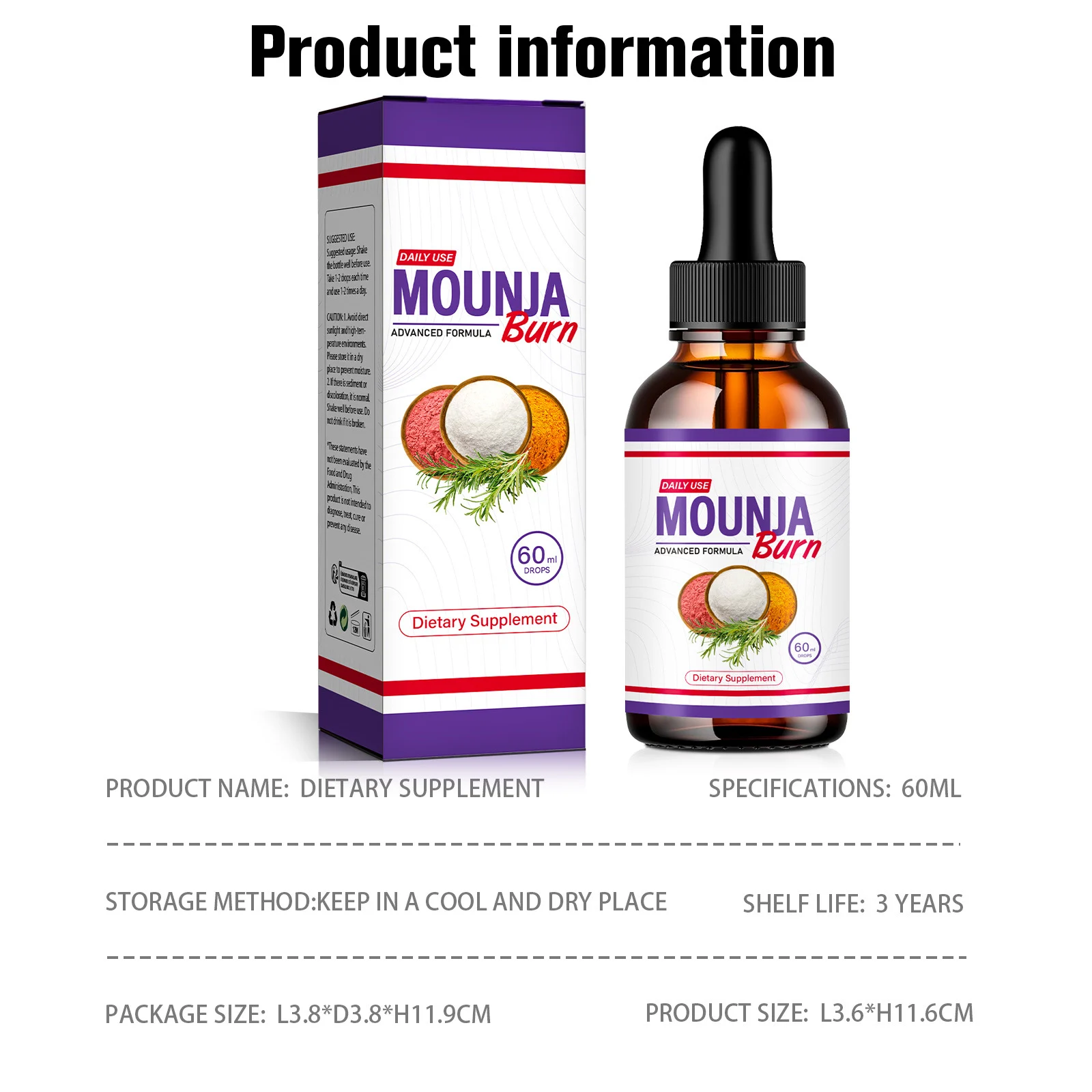 Dietary Supplement Drops - MOUNJA Burn Advanced Formula for Daily Wellness and Metabolism Support - 60ml 15 mounja burn dietary supplement drops goo b26my6dz desc 9