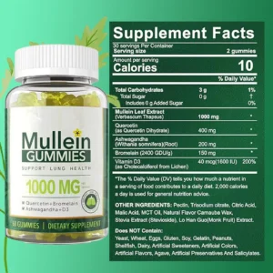 Mullein Gummies 1000mg for Lung Health Support with Quercetin & Bromelain
