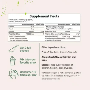 Multi Collagen Peptides Powder with Biotin & Hyaluronic Acid - 5 Types of Collagen (I, II, III, V, X) - Grass-Fed, Unflavored Dietary Supplement - 1lb/453.6g