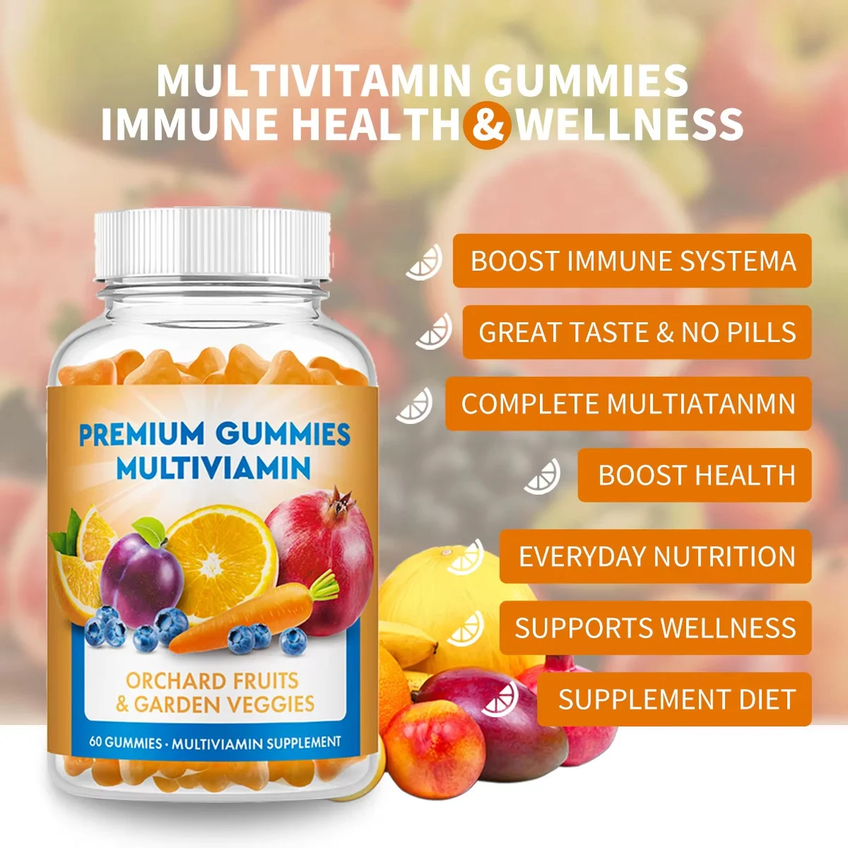 Multivitamin Gummies 60 Count - Natural Fruit & Veggie Blend for Immune Support & Daily Wellness