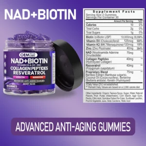 OEM NAD+ Biotin Collagen Peptides Anti-Aging Gummies - Berry Bliss 60 Count