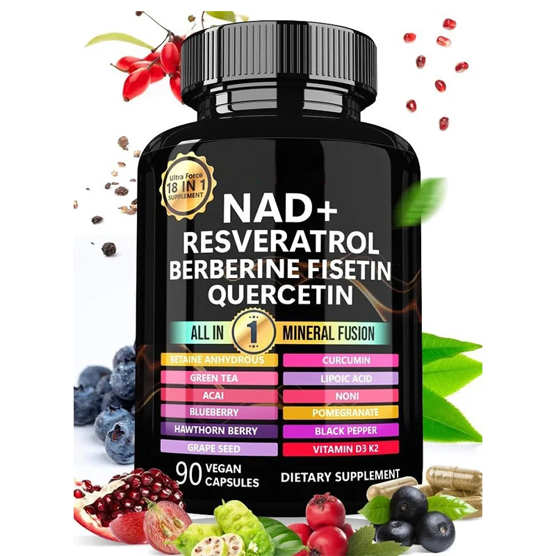 NAD+ Supplement with Resveratrol & Berberine 18-in-1 Longevity Fusion 90 Vegan Capsules