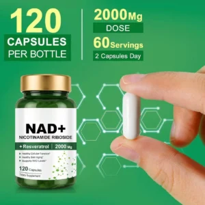 NAD Supplement Capsules 2000mg with Nicotinamide Riboside & Resveratrol for Anti-Aging and Cellular Energy - 120 Count