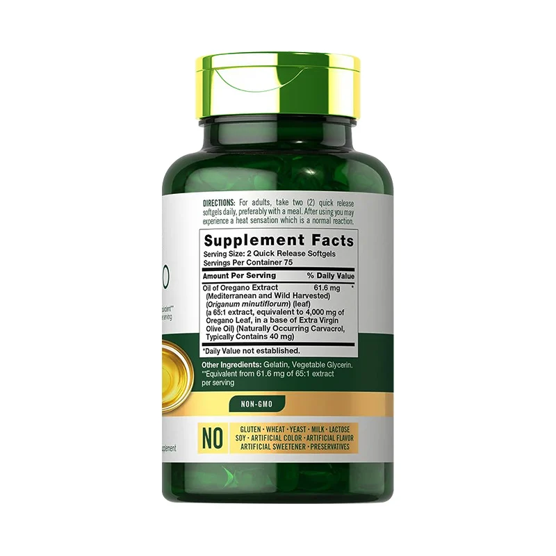 Oil of Oregano Softgels 4000mg Potency - Wild Harvested Mediterranean Oregano Leaf Extract with Carvacrol - 150 Quick Release Softgels