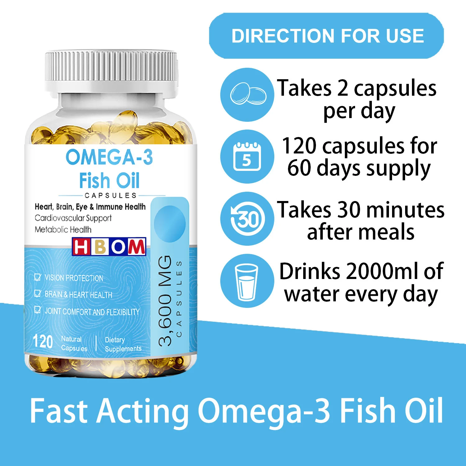 Omega 3 Fish Oil 3600mg Softgels for Heart, Brain, and Immune Health - 120 Capsules