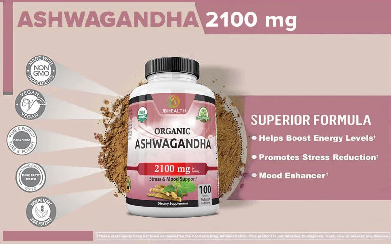 Ashwagandha Capsules 2100mg for Stress Relief & Mood Support - Organic Ayurvedic Root Extract & Powder, 100 Veggie Capsules 5 organic ashwagandha capsules 2100mg supplement goo fmyakv4z desc 2