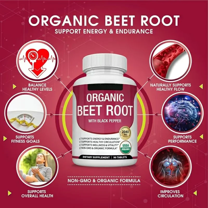 Organic Beet Root Powder Tablets with Black Pepper for Energy & Circulation Support