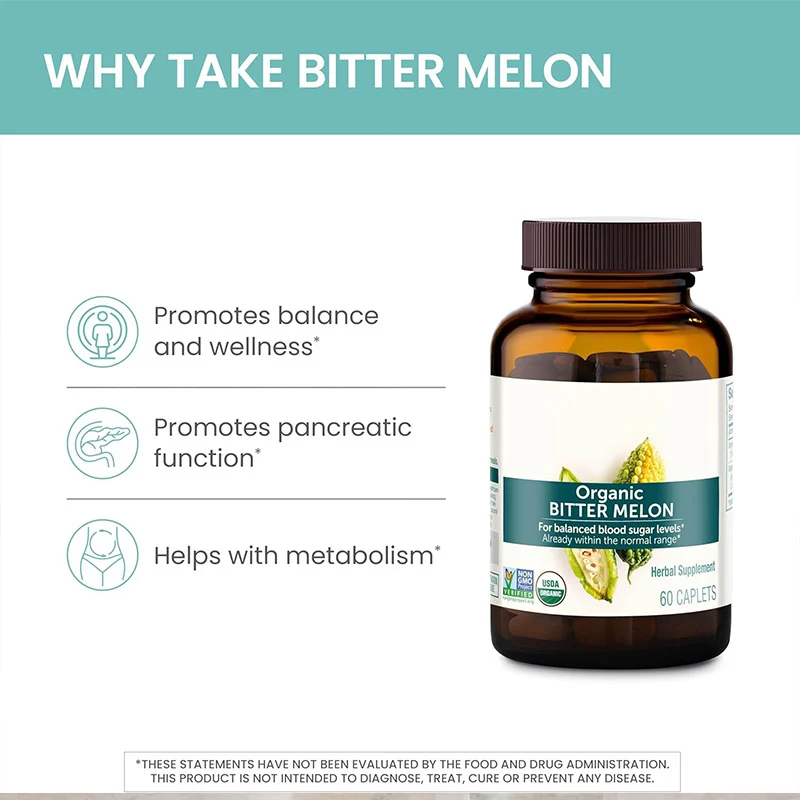 Bitter Melon Supplement for Blood Sugar Support - Organic Herbal Capsules - 60 Caplets 7 organic bitter melon supplement capsules goo ybxbwq69 desc 2