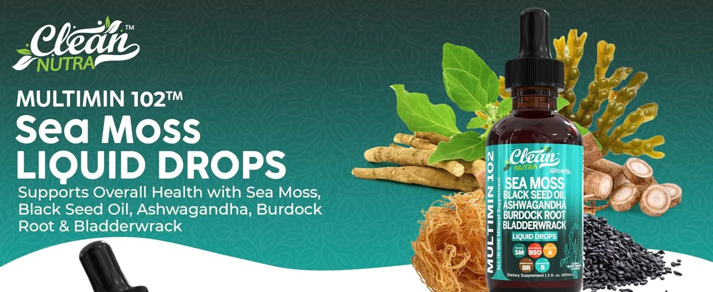 CleanNutra Organic Sea Moss Drops with Black Seed Oil & Ashwagandha 60ml 6 organic sea moss drops goo 8qn3372e desc 1