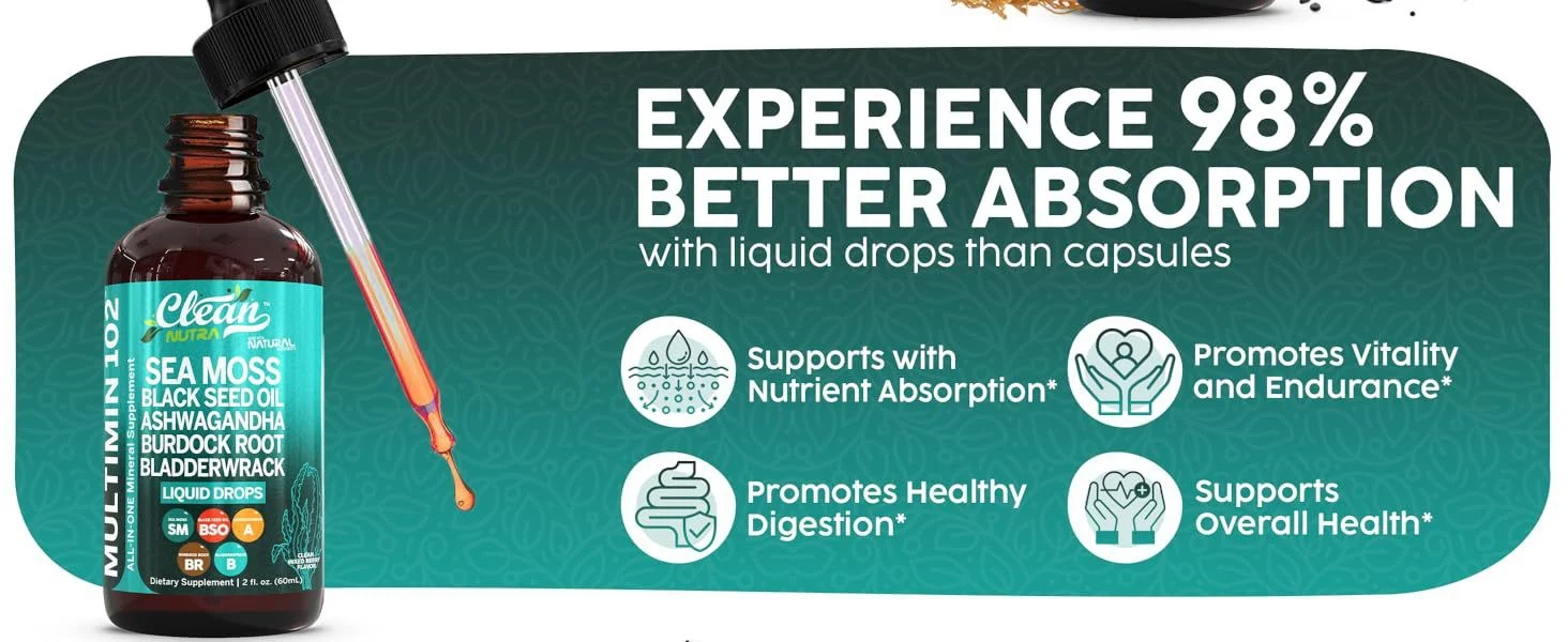 CleanNutra Organic Sea Moss Drops with Black Seed Oil & Ashwagandha 60ml 7 organic sea moss drops goo 8qn3372e desc 2