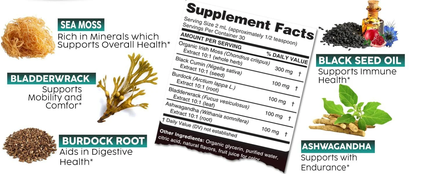 CleanNutra Organic Sea Moss Drops with Black Seed Oil & Ashwagandha 60ml 8 organic sea moss drops goo 8qn3372e desc 3