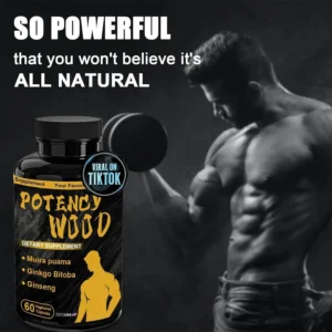 Male Vitality Supplement Potency Wood - Ashwagandha, Muira Puama & Ginkgo Biloba - 60 Vegetarian Capsules