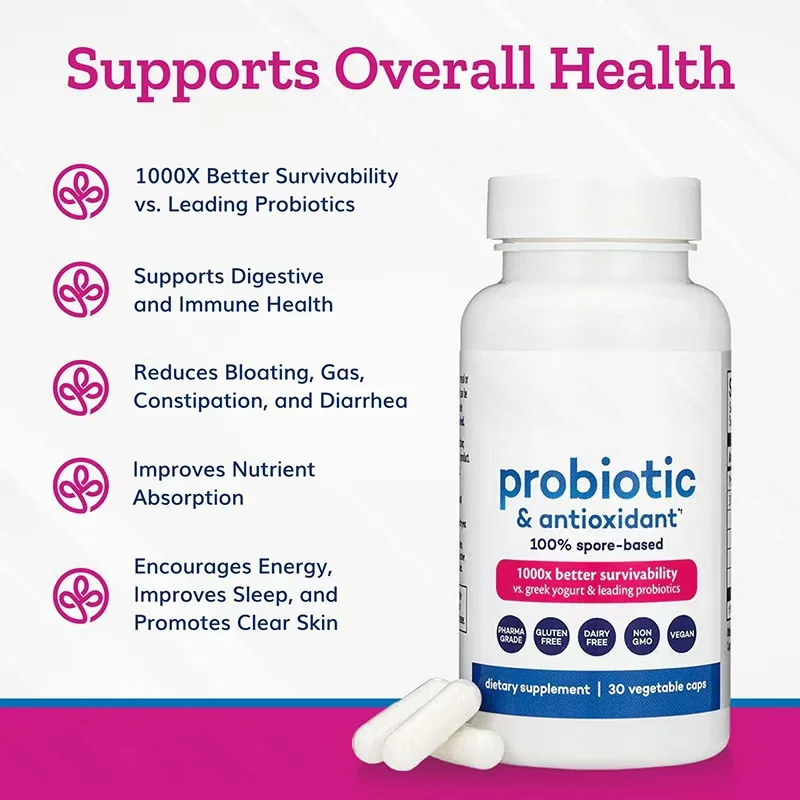 Probiotic & Antioxidant Supplement Spore-Based Digestive Health Capsules for Gut Support 8 probiotic antioxidant spore based capsules goo nvkj7ra4 desc 3