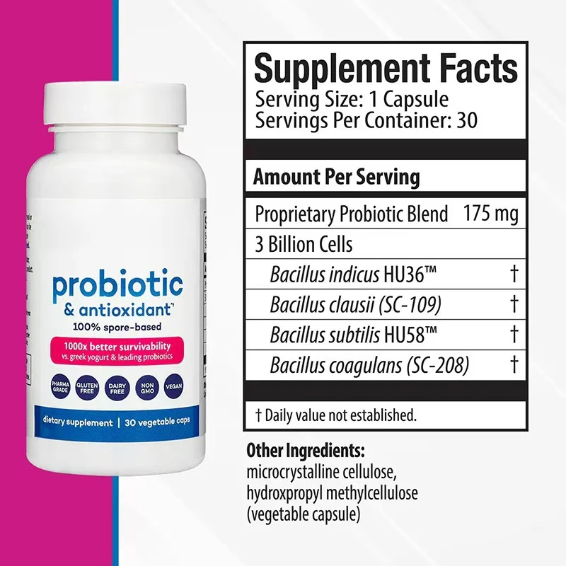 Probiotic & Antioxidant Supplement Spore-Based Digestive Health Capsules for Gut Support 9 probiotic antioxidant spore based capsules goo nvkj7ra4 desc 4