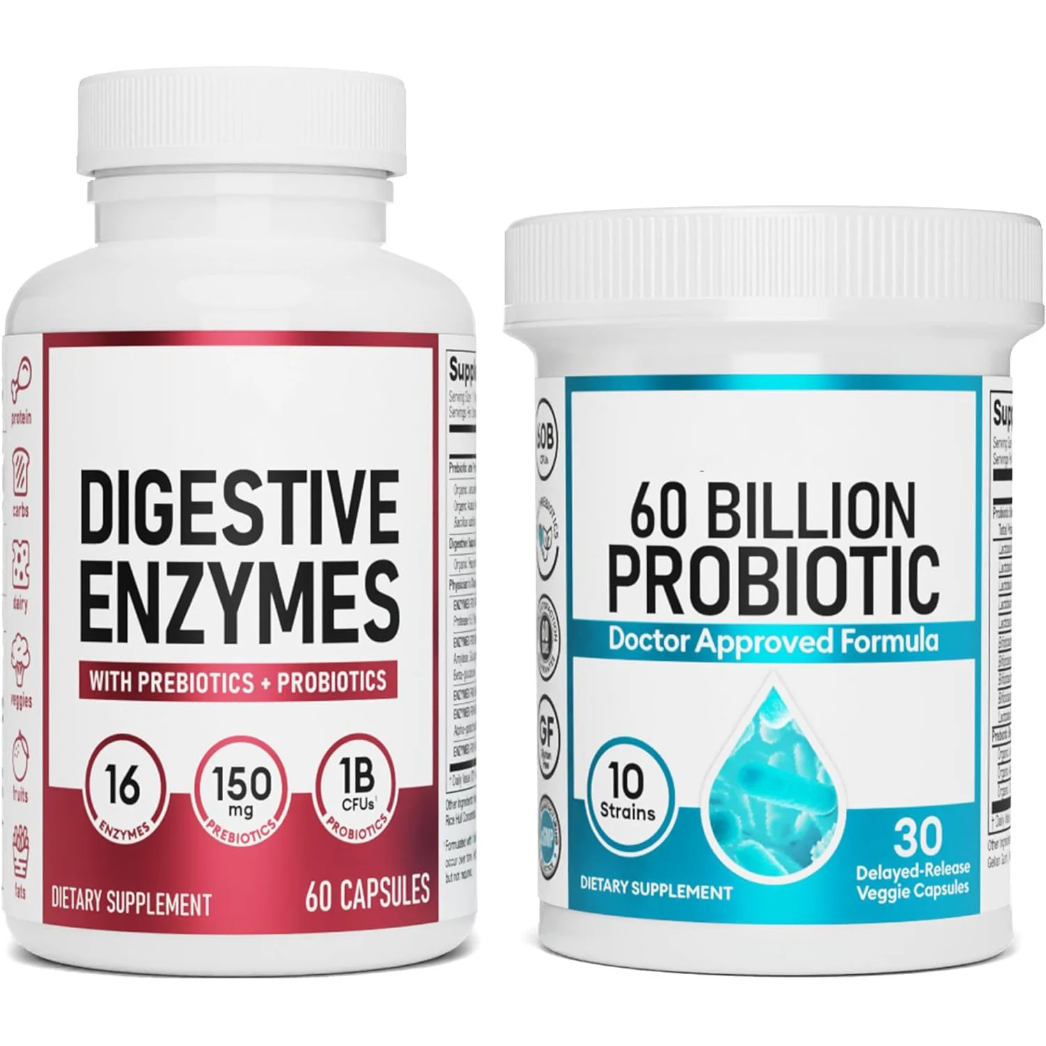 Probiotic Capsules for Digestive Health & Bloating Relief - 60 Billion CFU with Prebiotics & Enzymes