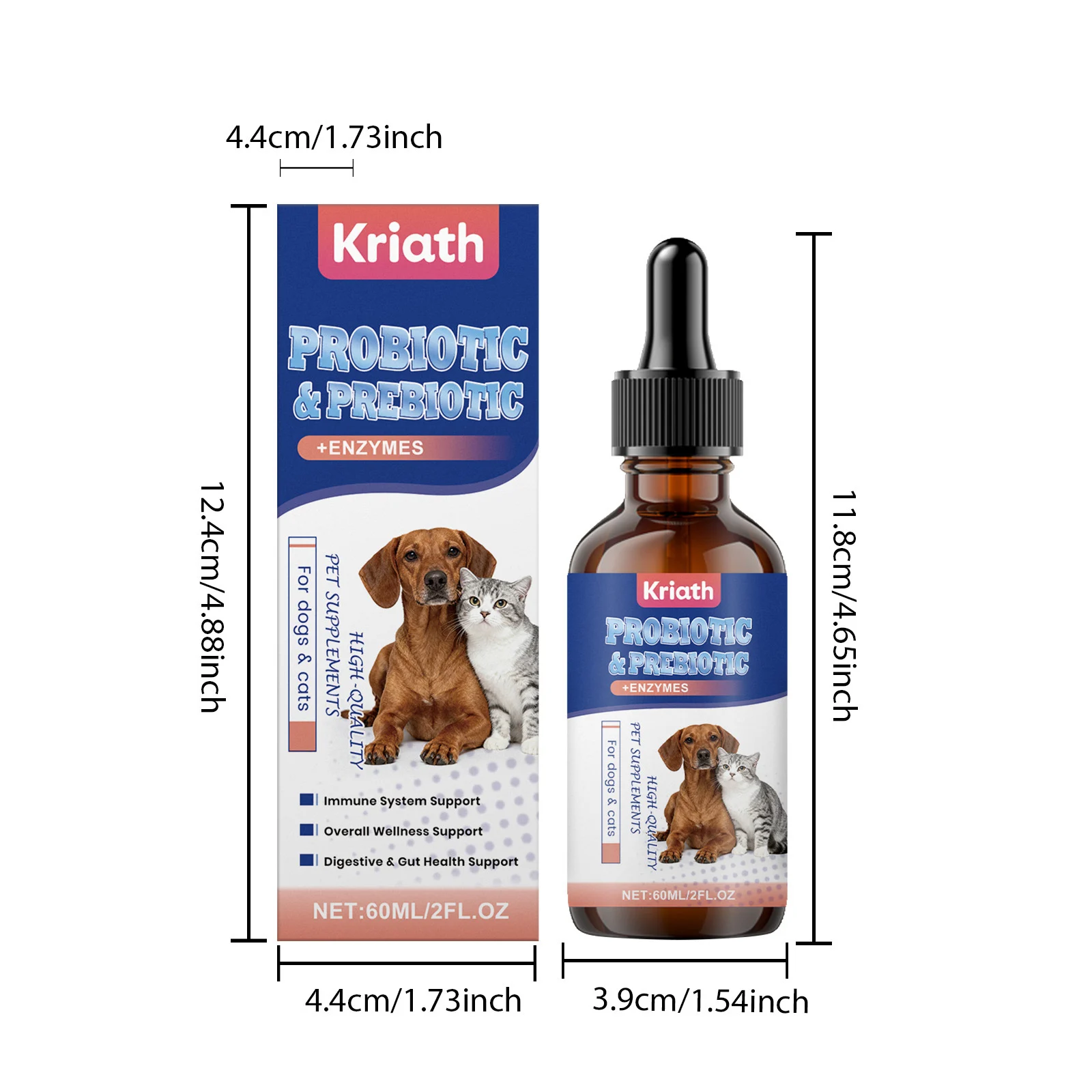 Kriath Probiotic & Prebiotic + Enzymes Drops for Dogs & Cats, 60ml 7 probiotic drops pets goo 25zpasfa desc 1