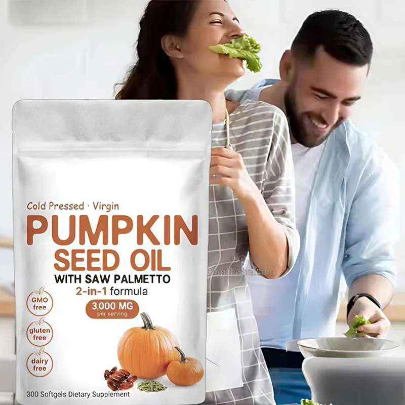 Pumpkin Seed Oil Softgels with Saw Palmetto 2-in-1 Formula - Cold Pressed Virgin Oil for Prostate Health & Hair Support - 180 Softgels