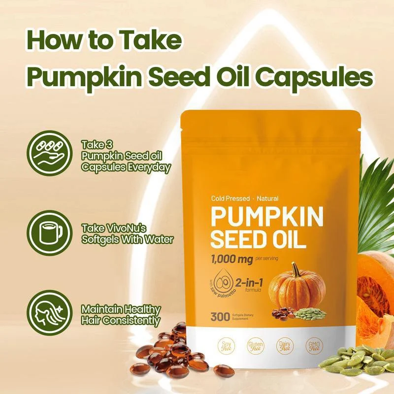 Saw Palmetto Pumpkin Seed Oil Softgels for Hair Growth and Prostate Support - 1000mg, 300 Count