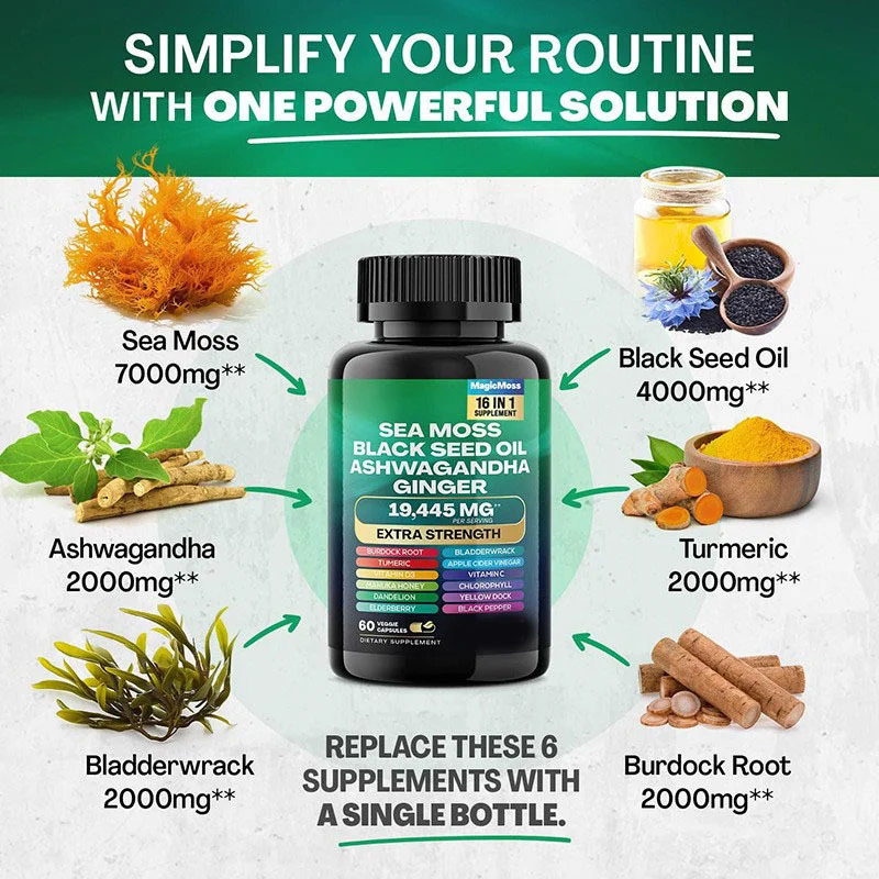 Sea Moss Capsules 19,445mg Extra Strength All-in-One Supplement with Black Seed Oil & Ashwagandha 7 sea moss capsules extra strength all in one supplement goo e98dqwwp desc 1
