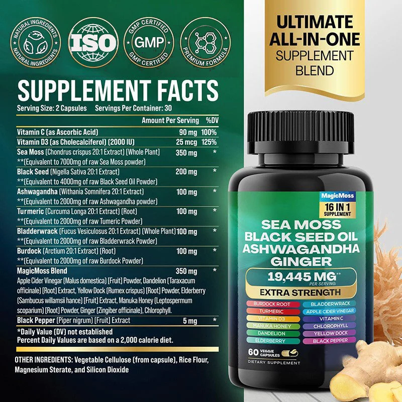 Sea Moss Capsules 19,445mg Extra Strength All-in-One Supplement with Black Seed Oil & Ashwagandha 9 sea moss capsules extra strength all in one supplement goo e98dqwwp desc 3
