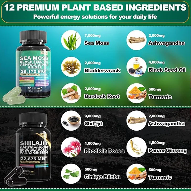 Shilajit Capsules 8-in-1 Supplement with Ashwagandha, Sea Moss & Fulvic Acid 4 shilajit capsules 8 in 1 supplement ashwagandha sea moss fulvic acid goo 2d3d5by3 desc 2