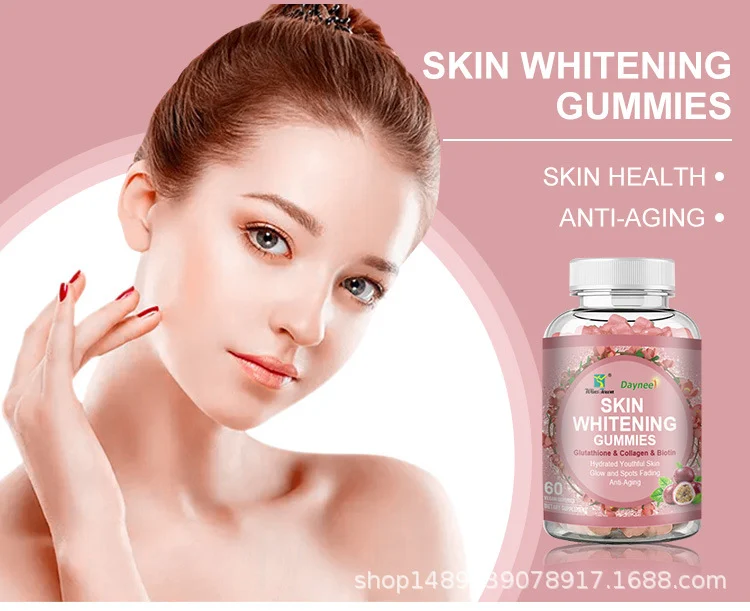 Skin Whitening Gummies with Glutathione, Collagen & Biotin for Anti-Aging and Radiant Glow - 60 Vegan Gummies 7 skin whitening glutathione collagen gummies goo 7bq63xas desc 1
