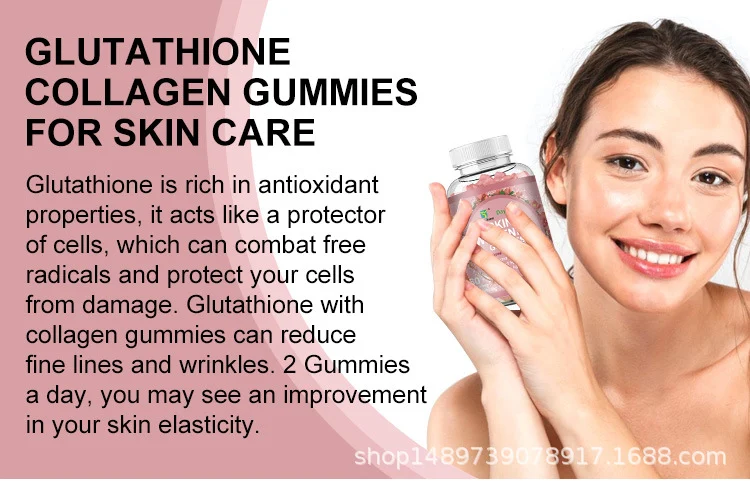 Skin Whitening Gummies with Glutathione, Collagen & Biotin for Anti-Aging and Radiant Glow - 60 Vegan Gummies 8 skin whitening glutathione collagen gummies goo 7bq63xas desc 2