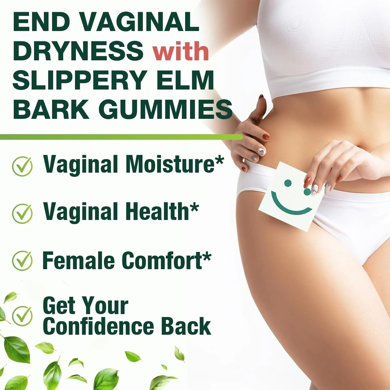Slippery Elm Bark Gummies for Vaginal Health and Digestive Support - Sugar-Free Apple Flavor Supplement for Women & Men - 60 Gummies