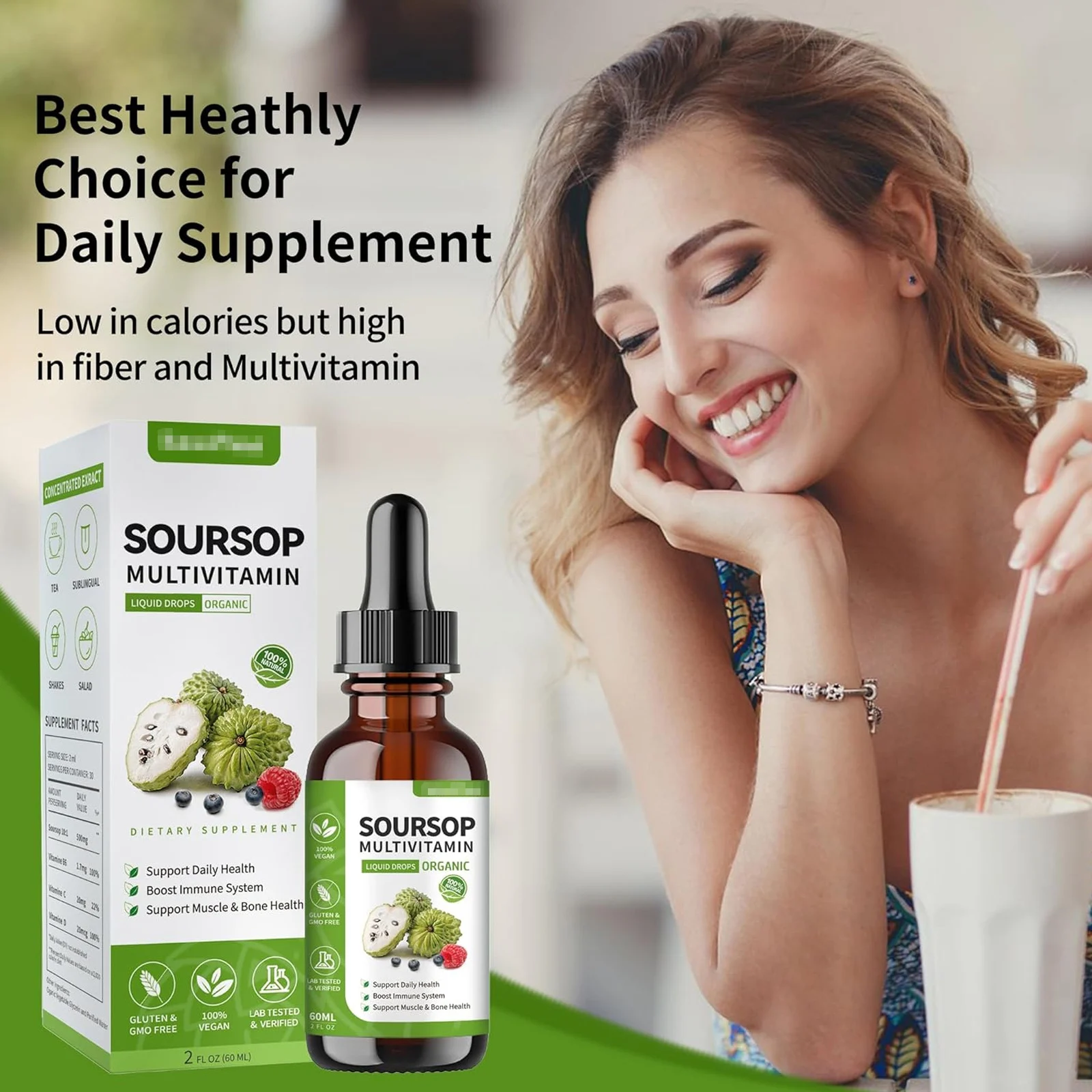 Soursop Liquid Drops with Multivitamin - 60ml Organic Vegan Supplement