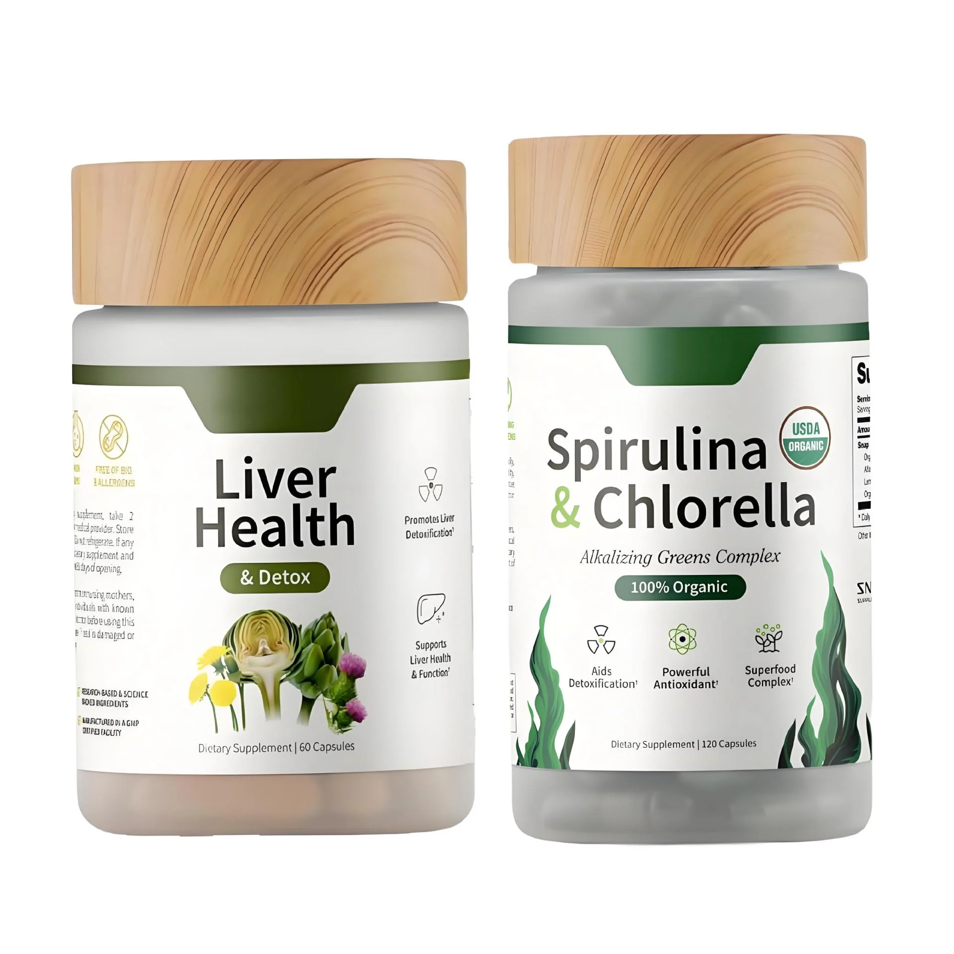 Spirulina Chlorella Turmeric Probiotic Supplement Complex - Gut Health, Liver Detox & Digestive Support 7 spirulina chlorella turmeric probiotic detox capsules goo w7sff9rb desc 2