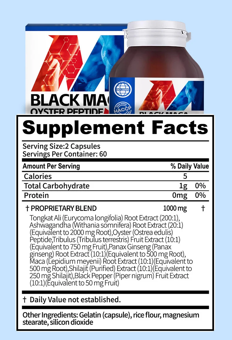 BLACK MACA OYSTER PEPTIDE Tongkat Ali Capsules for Men 60 Count 10 tongkat ali capsules men maca ginseng oyster peptide goo mqn9mk9s desc 5