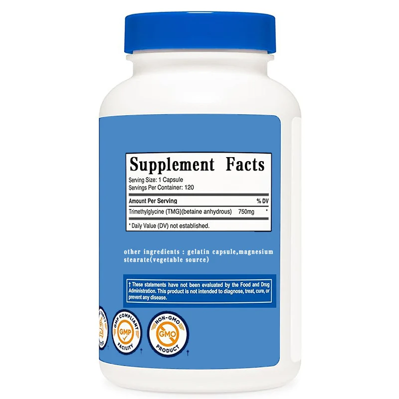 Trimethylglycine (TMG) Capsules 750mg - High Potency Betaine Anhydrous Dietary Supplement, 120 Count