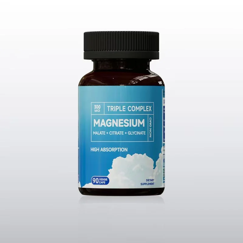 Triple Magnesium Complex Supplement 300mg - High Absorption Glycinate, Malate & Citrate for Muscle, Heart & Nerve Support - 90 Veggie Capsules