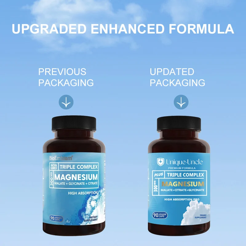 High Absorption Triple Magnesium Complex Capsules with Glycinate, Malate, and Citrate for Bone and Muscle Health