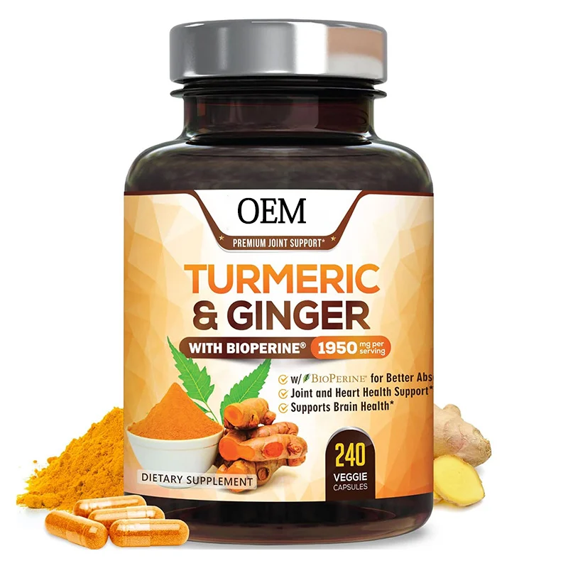 Turmeric Curcumin Capsules with BioPerine & Ginger - 1950mg Extra Strength Joint & Heart Support - 240 Veggie Capsules