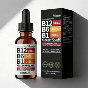 High-potency 5000mcg Vitamin B12 Drops in raspberry flavor for superior absorption and energy support