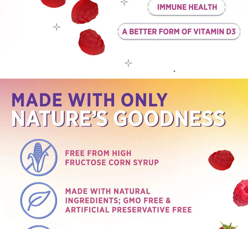 Vitamin D3 Gummies Extra Strength 5000 IU with Zinc & L-Theanine, Raspberry Flavor, Pectin-Based 10 vitamin d3 gummies extra strength 5000 iu raspberry zinc l theanine goo 7tguge44 desc 5