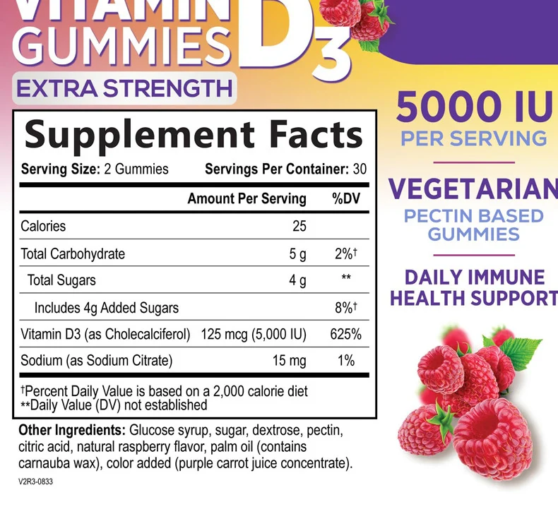 Vitamin D3 Gummies Extra Strength 5000 IU with Zinc & L-Theanine, Raspberry Flavor, Pectin-Based 14 vitamin d3 gummies extra strength 5000 iu raspberry zinc l theanine goo 7tguge44 desc 9